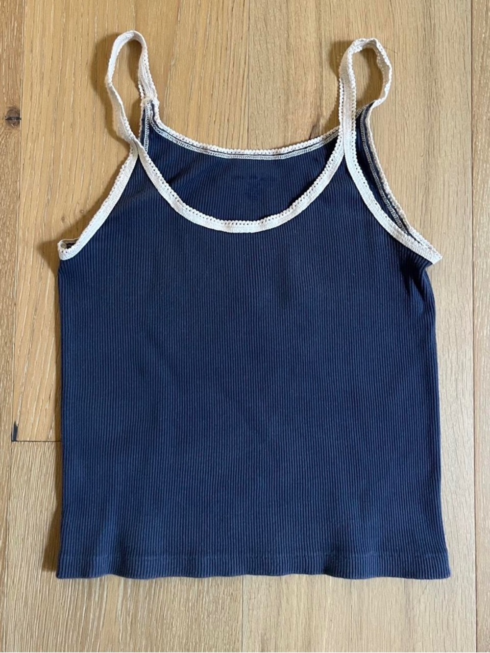 Brandy Melville Navy Ribbed Tank with Cream Trim